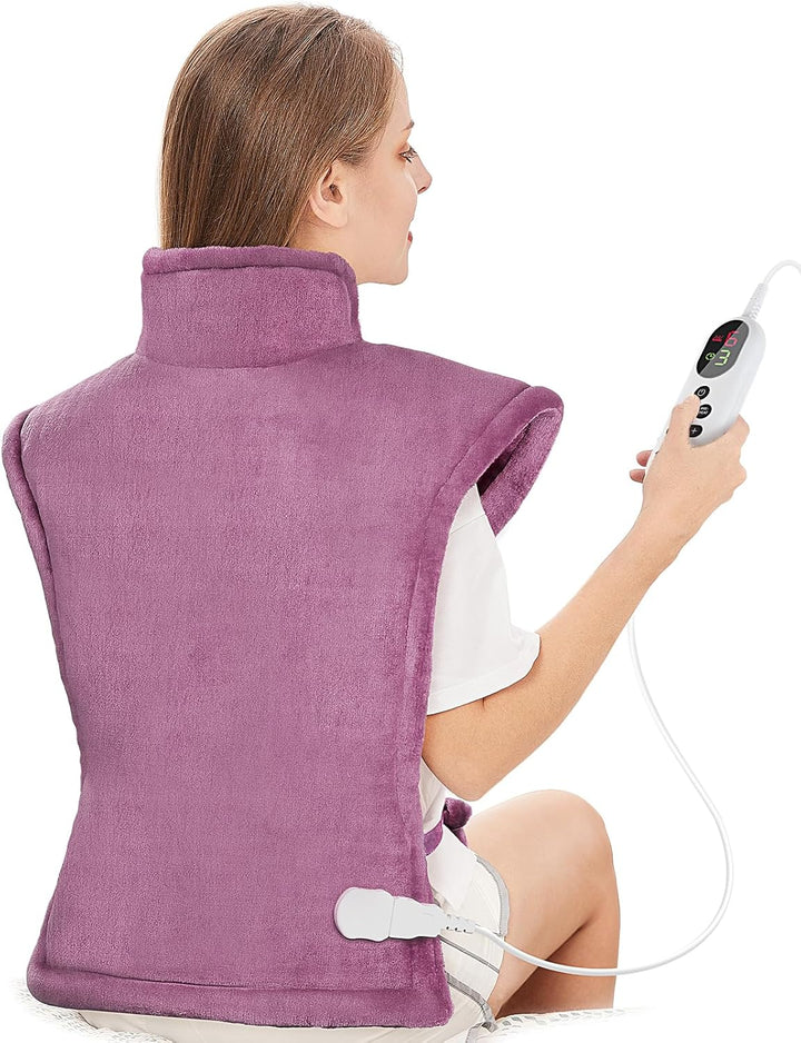 Electric Heating Pad for Back Neck and Shoulders Pain Relief, (60X100Cm) Heated Warmer Fast-Heat Hot Therapy Warp with Waist Strap, 6 Heat Levels, Auto-Off Timer - Comfort Grey