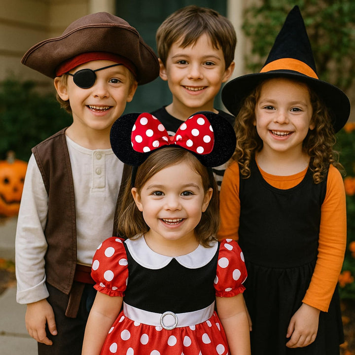 Black with Red Bow & White Polka Dot Minnie Mouse Disney Fancy Dress Ears Head Band