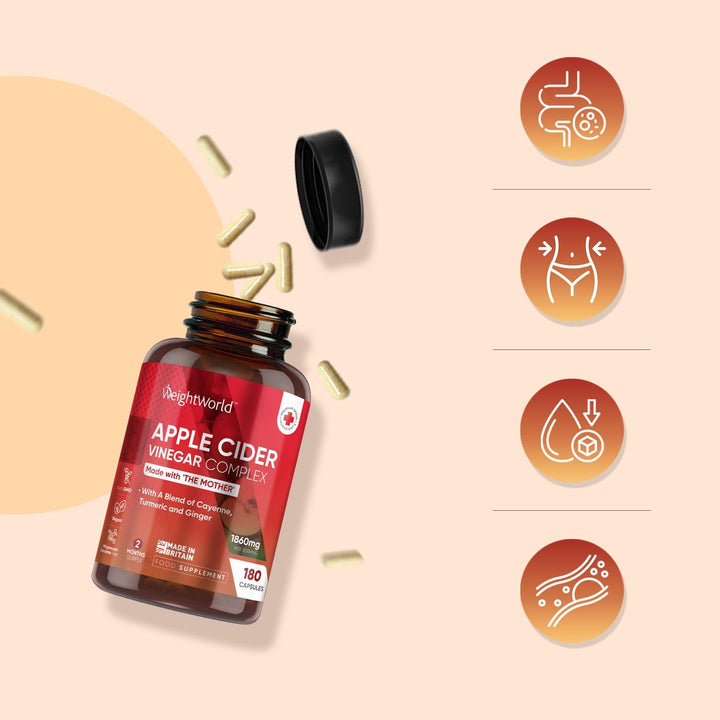 Apple Cider Vinegar Capsules 1860Mg - 2 Months Supply - 180 Capsules - Apple Cider Vinegar with Mother - with a Blend of Cayenne Pepper, Turmeric & Ginger Root - Non-Gmo & Vegan-Friendly