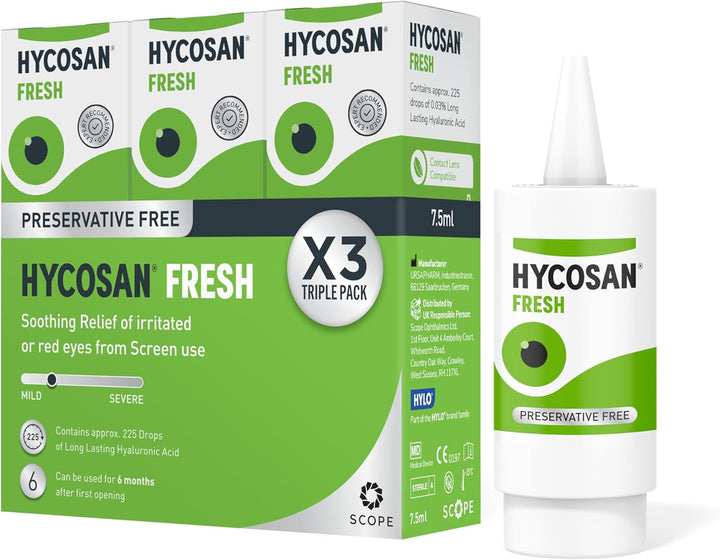 Fresh - Eye Drops with Hyaluronic Acid for Soothing Relief of Mild Dry Eyes, Irritation, or Redness from Screen Use - Preservative Free - 225 Measured Doses