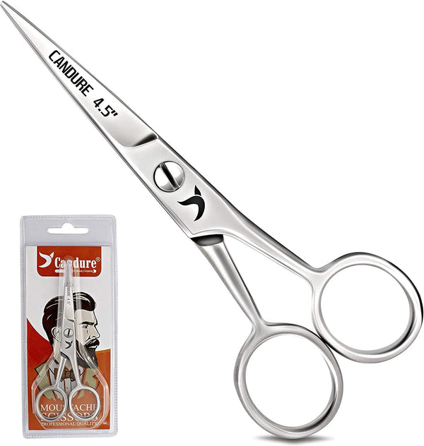 Mustache Scissors Beard Trimming Cutting Kit for Facial Eyebrows Eyelashes Nose Hairs Shears Set (4.5")