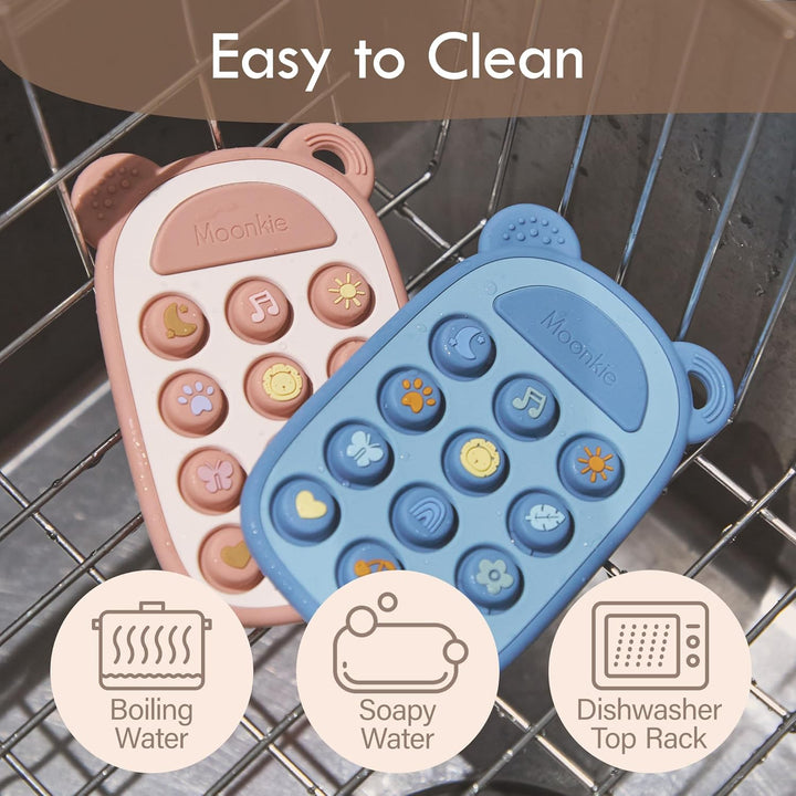 Teething Toys for Baby, Silicone Phone Press Teether for 3 Months+, Pop It Fidget Toys, Bpa-Free, Gum Pain Relief, Baby Shower Gifts for Boy and Girl, Sensory Toys for Babies(Blush)