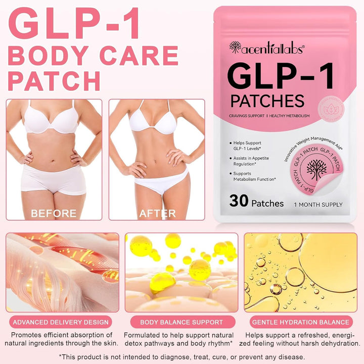 GLP-1 Patches, 30 Patches GLP-1 Mixed Essence Patch for Healthy Shape Support, Natural Ingredients with Pomegranate and Cinnamon, Gentle and Soothing Transdermal Body Patch for Women