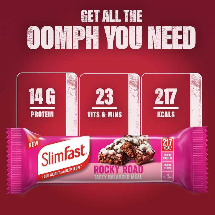 Tasty Balanced Meal Bar, Low Calorie Replacement Bars for Weight Loss and Diet, High Protein, Healthy Snacks for Adults with 23 Vitamins and Minerals, Rocky Road Flavour, Multipack, 16 X 60 G