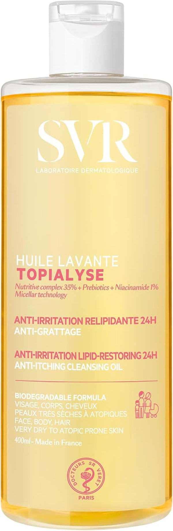 SVR TOPIALYSE All over Micellar Shower Oil, Moisturising Eczema Body Wash, 24Hr Hydration Emulsifying Soothing Bath Oil for Very Dry, Sensitive Skin, from Newborn and Up