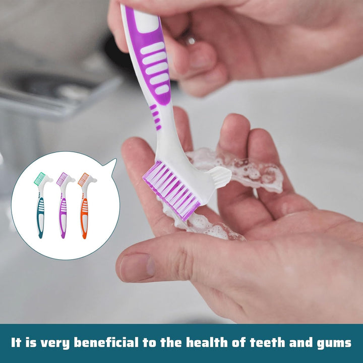 Denture Brush 6Pcs Double Bristle Denture Toothbrush for Cleaning Retainers Retainer Brush (Purple, Green,Orange)