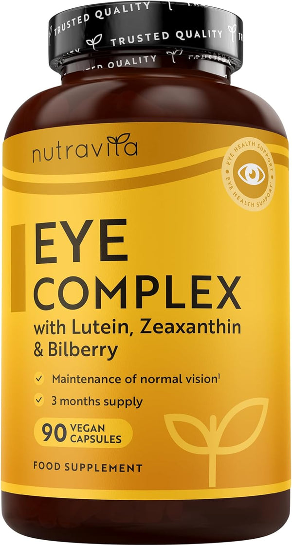 Lutein Natural Eye Supplement – 90 Vegan Capsules - Zeaxanthin, Bilberry Extract, Vitamins A, B12 & Zinc – for Maintenance of Normal Vision – Made in the UK