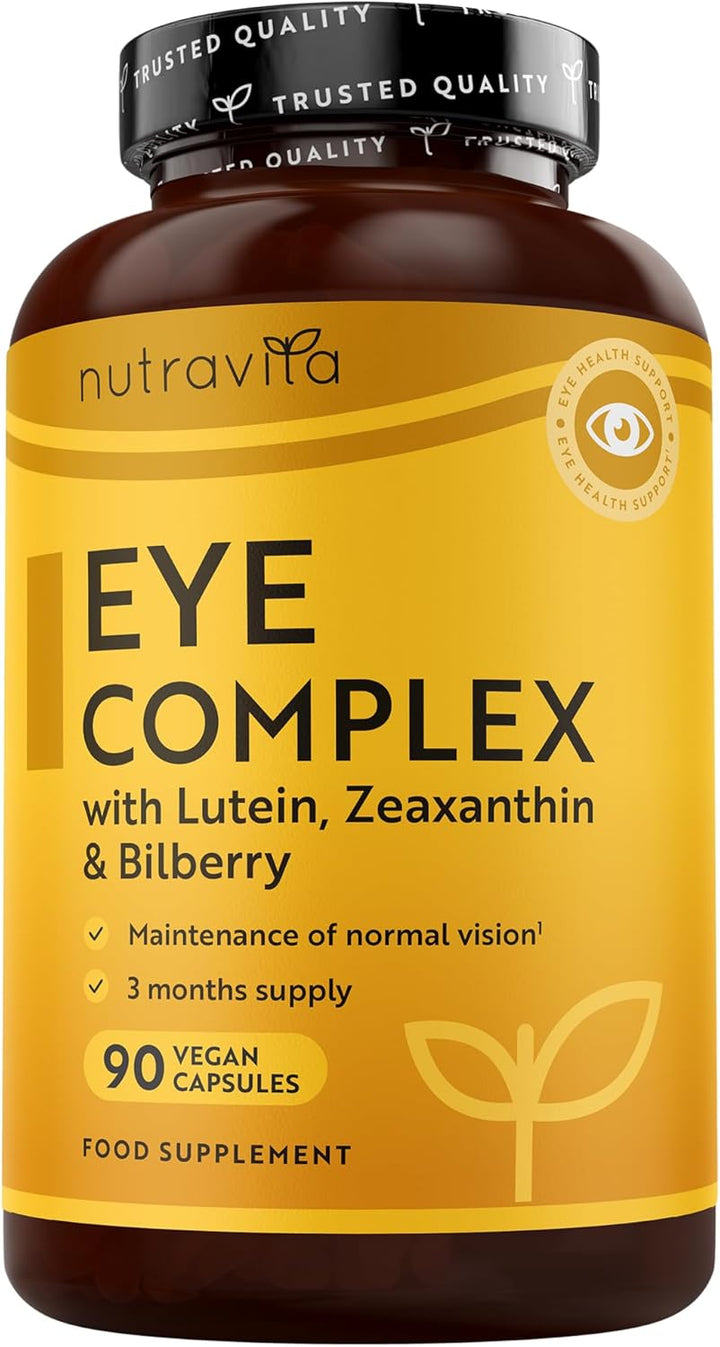 Lutein Natural Eye Supplement – 90 Vegan Capsules - Zeaxanthin, Bilberry Extract, Vitamins A, B12 & Zinc – for Maintenance of Normal Vision – Made in the UK