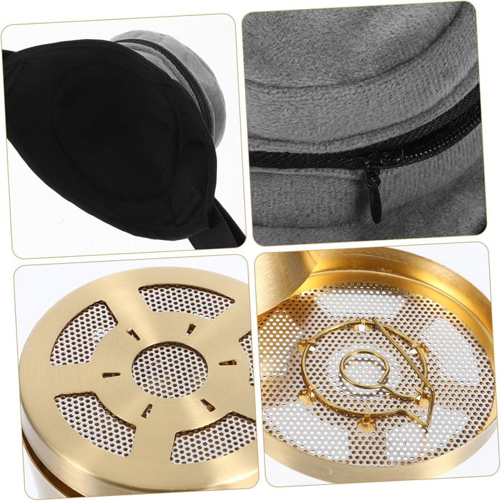 Adjustable Strap Smokeless Moxa Box Copper Moxibustion Container Gray Cloth Bag Portable Heat Therapy for Waist Neck Shoulder Back Pain Relief