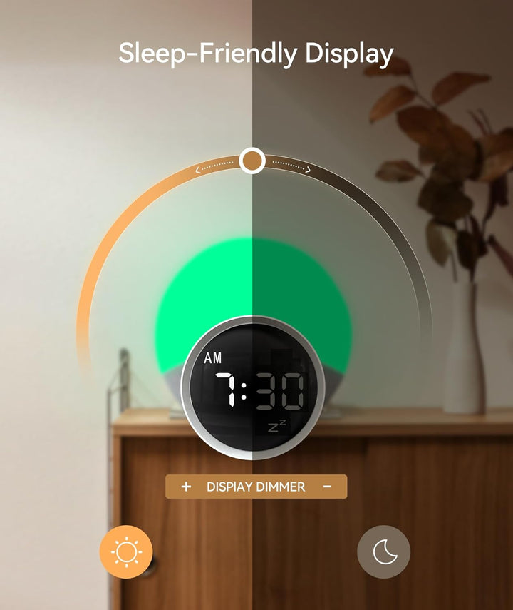 Sunrise Alarm Clock Wake up Light, Sound Machine with 30 Soothing Sounds, Digital Alarm Clock, 8-Colour Night Light for Sleep, Night Feeds & Reading, Dimmable Bedside Lamp for Bedroom & Gift