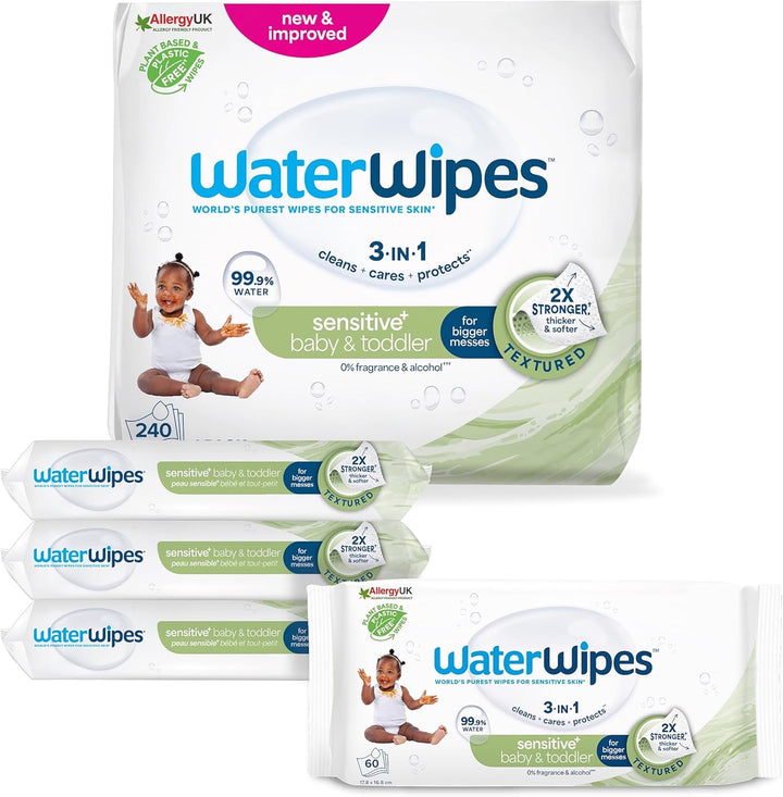 Sensitive+ Baby & Toddler Wipes, 720 Count (12 Packs), 3-In-1 Cleans, Cares, Protects, 99.9% Water, Textured Clean, Unscented
