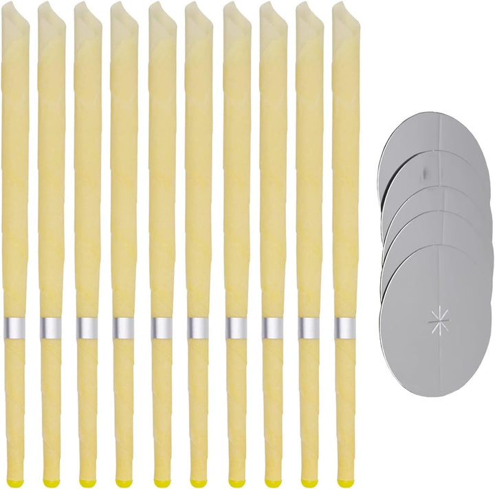 Ear Candles Hopi 10 Pcs - Natural Ear Candles Beeswax Candling Cones with 5 Protective Disks (Yellow)