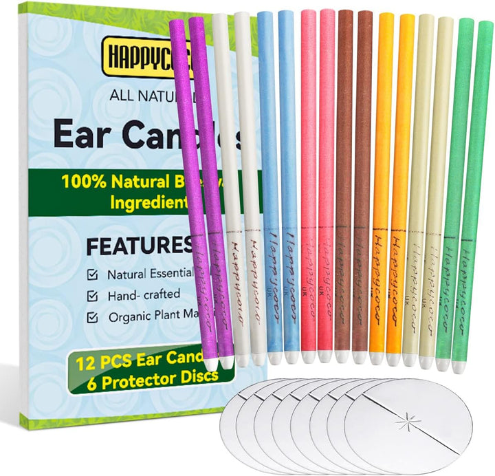 Ear Candles,  Hopi Ear Candles All Natural Beeswax Canding Cones Ear Wax Remover Candles 100% Non-Toxic Cylinders Fragrance Hollow Cone Candles With(8 Colours)+8 Protective Disks