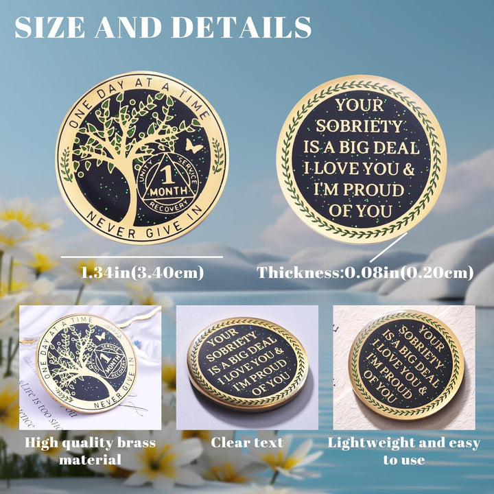 One Month Sobriety Coin AA Chips and Medallions Tree of Life Recovery Coins 30 Days Anniversary Token Sobriety Gifts for Men Women Alcoholics Anonymous Gifts