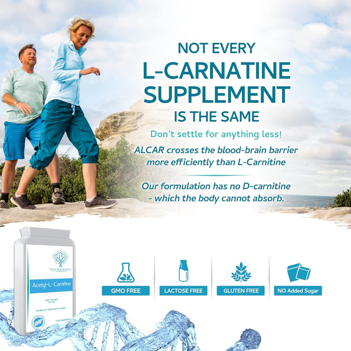 Acetyl-L-Carnitine 500Mg 90 Capsules - High-Strength ALCAR with No D-Carnitine - Made in the UK - Suitable for Vegans
