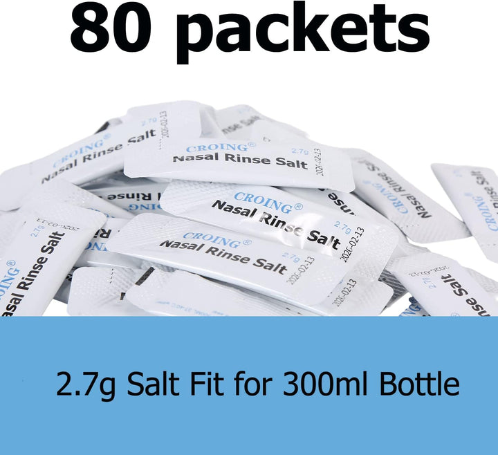𝙎𝙞𝙣𝙪𝙨 𝙍𝙞𝙣𝙨𝙚 - 80 X Sinus Rinse Mix + 1X Nasal Wash Bottle (300Ml), Nasal Rinse Sachets Kit, Neti Pot Salt, Nasal Irrigation,Nasal Douche,Sinus Relief,Neti-Pot