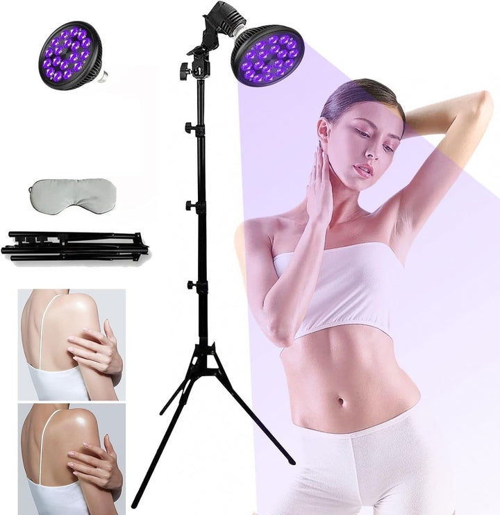 Face Tanning Lamp, Adjustable Height 38.5"-78.7", 180° Rotatable, 18Pcs Leds 395Nm Self Tanning Sun Lamp for Home, Beauty, Salon, Face and Body, with Eye Mask and Tripod (Black 54W)