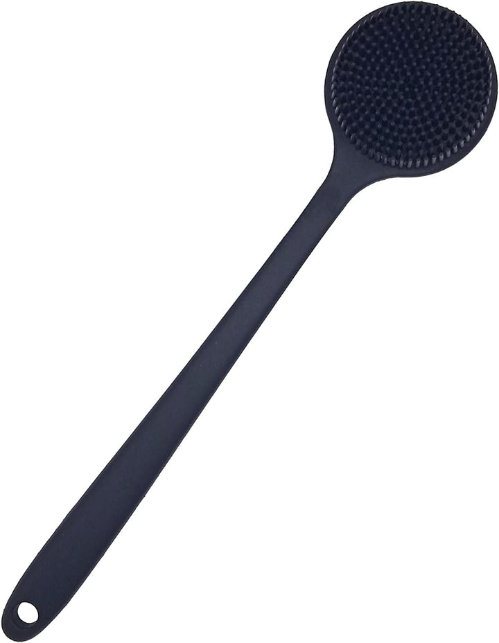 Back Scrubber for Shower Soft Silicone Bath Body Brush with Long Handle (Black)