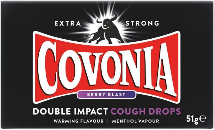 Double Impact Cough Drops Berry Blast , Powerful Menthol Vapours , Suitable for Vegetarians , Alcohol Free Cough Drops , 51G