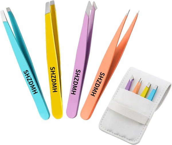 Tweezers Set - Professional Stainless Steel Tweezers for Eyebrows - Great Precision for Facial Hair, Splinter and Ingrown Hair Removal