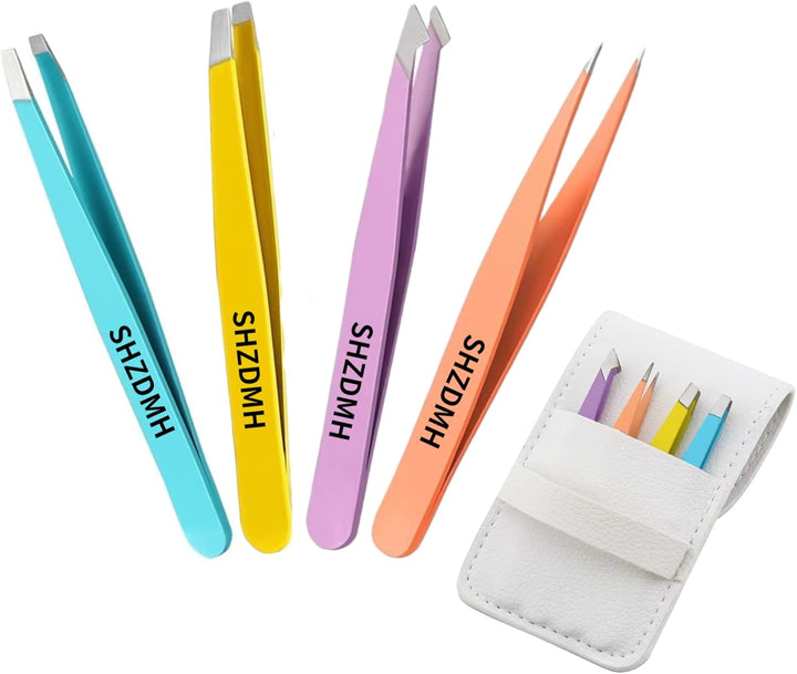 Tweezers Set - Professional Stainless Steel Tweezers for Eyebrows - Great Precision for Facial Hair, Splinter and Ingrown Hair Removal