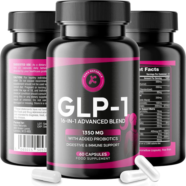 GLP-1 Support 1350Mg, Appetite & Weight Control, Gut Health Support, Natural GLP Supplement with Added Probiotics - 60 Capsules