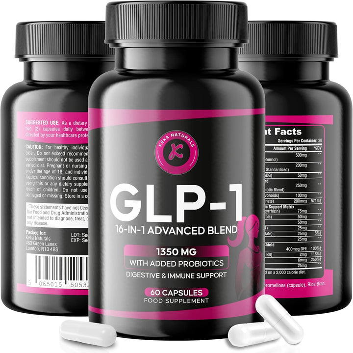 GLP-1 Support 1350Mg, Appetite & Weight Control, Gut Health Support, Natural GLP Supplement with Added Probiotics - 60 Capsules