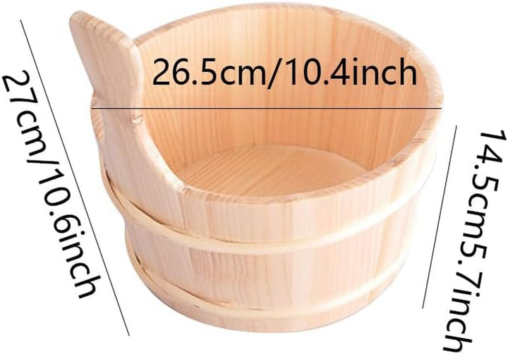 2 Pieces Sauna Wooden Bucket and Ladle Set, Sauna Accessories Kit, Wood Sauna Barrel Set, 4L Sauna Water Bucket with Handle and Spoon, Wooden Buckets Bathroom Wooden Bucket & Ladle Set