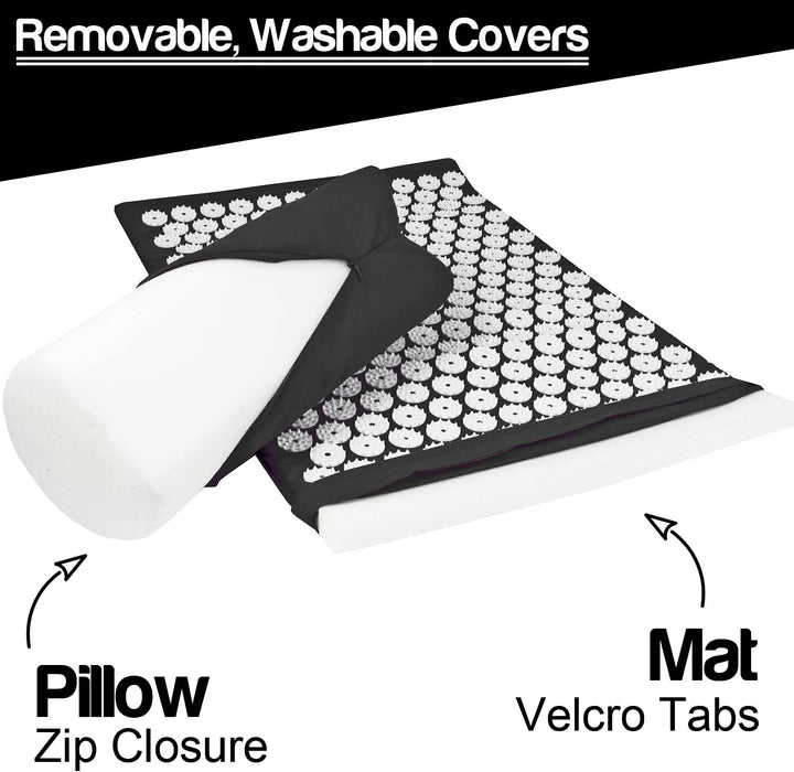 Acupressure Mat with Pillow & Ball Acupuncture Pin Massage Set (Black)