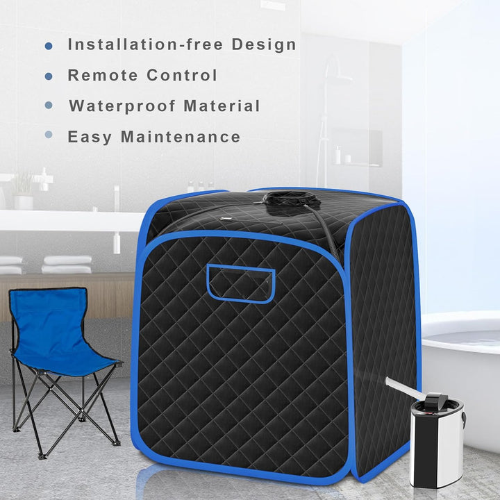 Portable Steam Sauna, Personal Full Body Sauna Spa with Remote Control, Folding Chair and Foot Massage Roller, Lightweight Foldable Home Sauna Tent (Black)