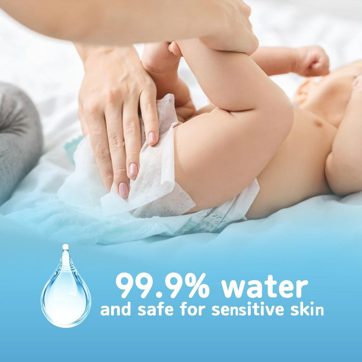 99.9% Water Baby Wipes | Biodegradable, Plant-Based & Plastic-Free | Hypoallergenic, Unscented, Extra Gentle for Sensitive Newborn Skin | 60 Wipes per Pack (1 Count (Pack of 1))
