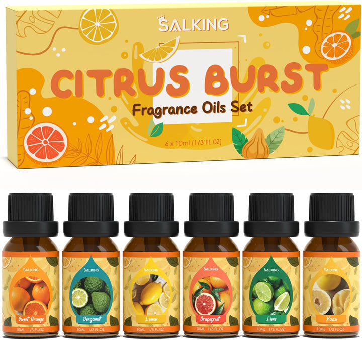 Fruity Essential Oils Set 6 X 10ML, Fragrance Oil Gift Set Scented Oils for Diffuser Candle Making - Pineapple, Guava, Raspberry, Green Apple, Orange, Cherry