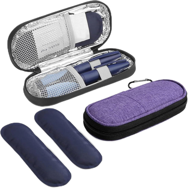 Insulin Cooler Travel Case, Diabetic Travel Case with 2 Nylon Ice Packs (Purple)