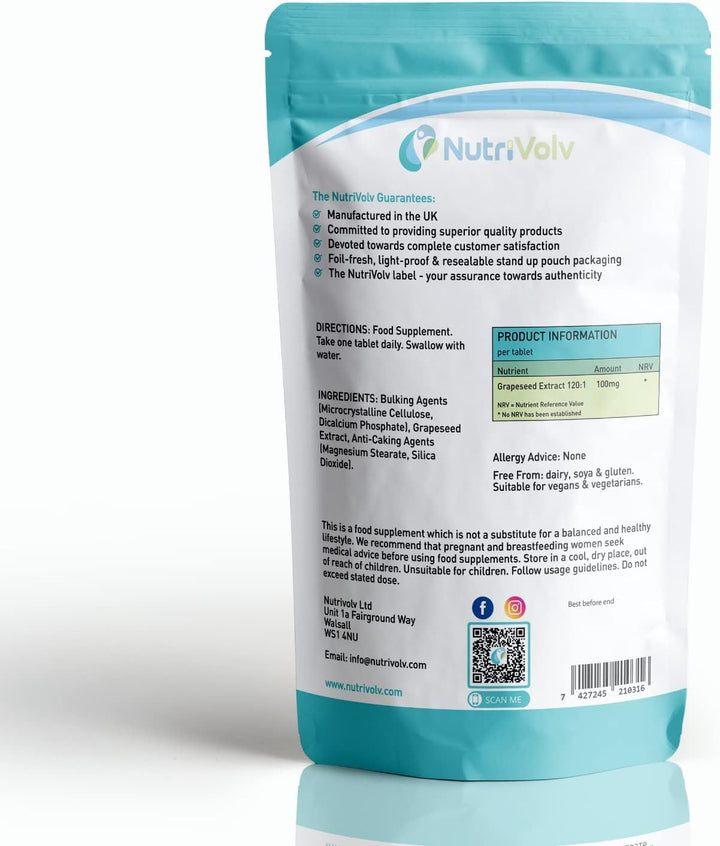 Grape Seed 12000Mg | 120 Tablets | Skin Heart Blood Health Natural Antioxidant | 95% OPC (Oligomeric Proanthocyanidins) | Contains Polyphenols | Vision & Vascular Health