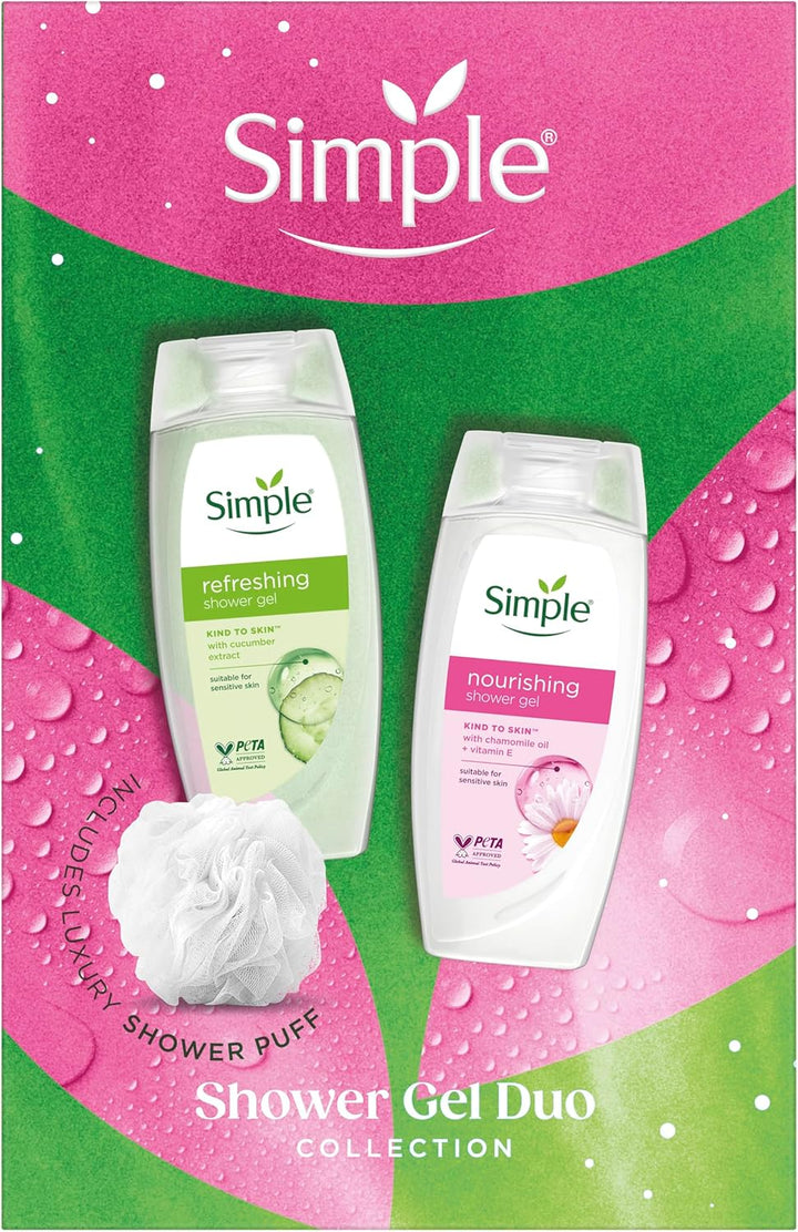 Shower Gel Duo Collection Gift Set with Two Shower Gels and a Luxury Shower Puff Perfect Gifts for Her 2 Piece