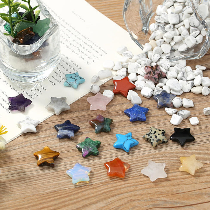 20 Pcs Crystals and Gemstones Star Healing Crystals Set Reiki Chakra Protection Polished Stones Meditation Energy Balancing Crystal