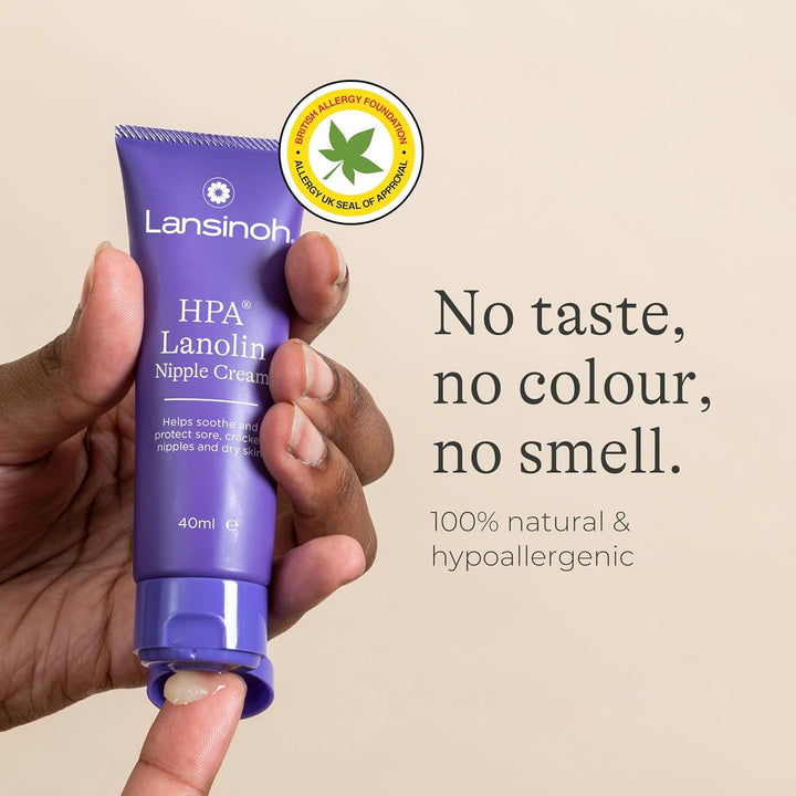 HPA Lanolin Nipple Cream - 40Ml - Sore Nipples Cracked Skin Breast Feeding 100% Natural Hypoallergenic Tasteless & Odourless BPA Bps-Free Breastfeeding Hospital Bag Maternity Essentials