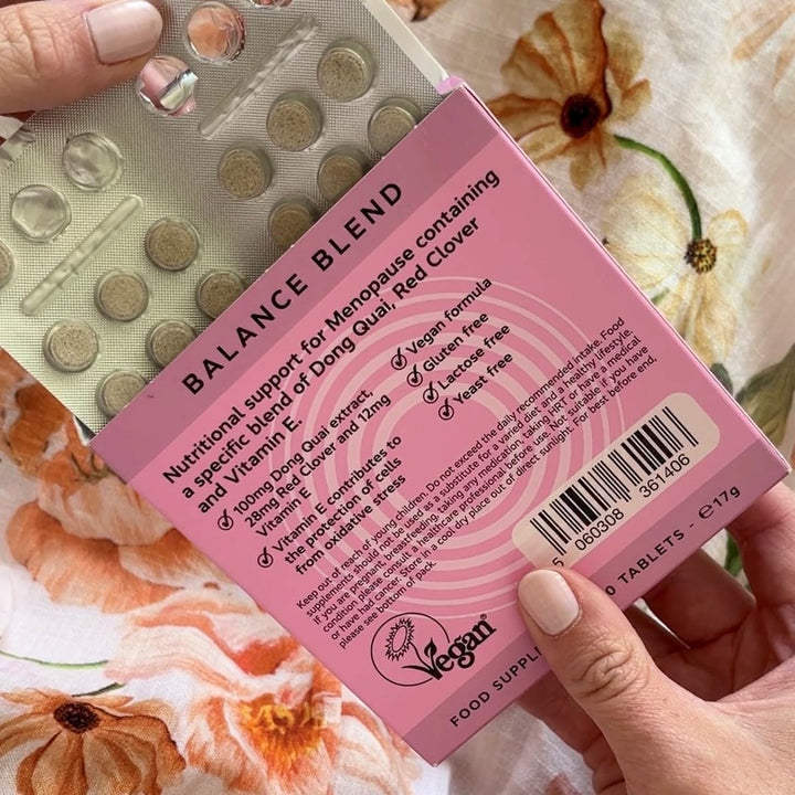 Balance Blend Menopause & Perimenopause Supplement for Symptom Relief | Specific Blend of Dong Quai, Red Clover & Vitamin E to Ease Hot Flushes, Night Sweats & More | 60 Mtick Certified Tablets