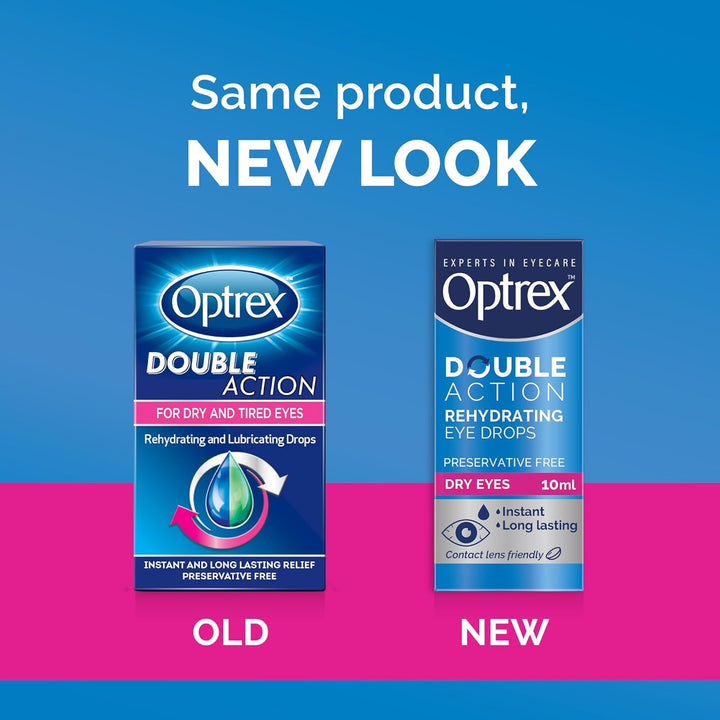 Double Action, Dry Eyes, 10 Ml, Moisturising Drops for Dry & Tired Eyes, Fast Long-Lasting Relief, Restores Moisture, Suitable with Contact Lenses, Eye Care Solution, Instant Relief