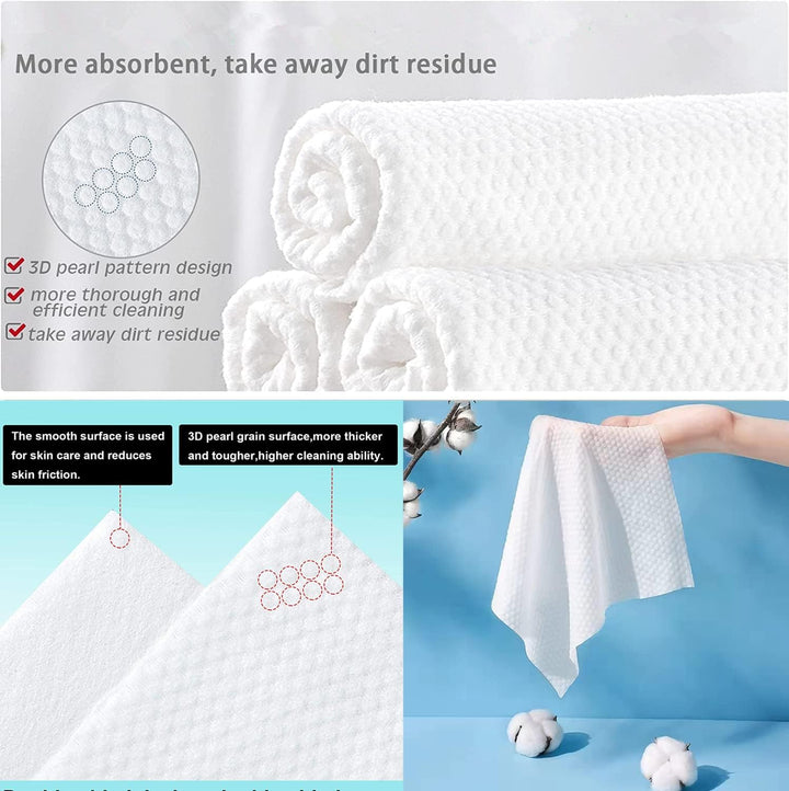 Disposable Face Towel, Facial Cotton Tissue for Sensitive Skin, Unscented and Ultra Soft Face Wipes, Cotton Dry Baby Wipes, Make-Up Remover Wipes (2 Pack=200Counts)