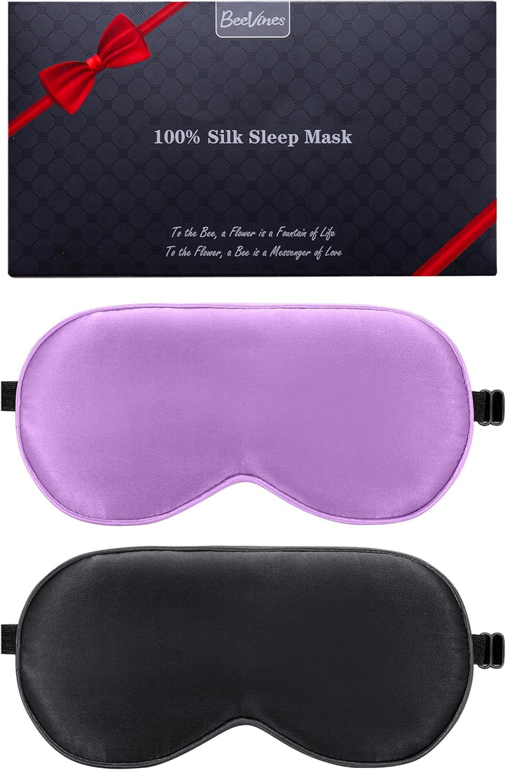 Sleep Mask, 2 Pack 100% Real Natural Pure Silk Eye Masks with Adjustable Strap for Sleeping, Mulberry Silk Eye Sleep Shade Cover, Block Light Reduces Puffy Eyes Traveling Gifts