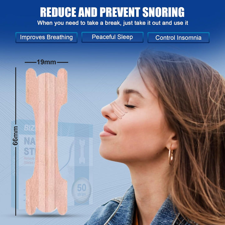 Nasal Strips 50 Pcs Nose Strips for Snoring Relief, Anti-Snoring Devices for Men and Women, Drug-Free Nose Strips to Relieve Congestion from Colds or Allergies,Snore Strips for Sports and Sleep