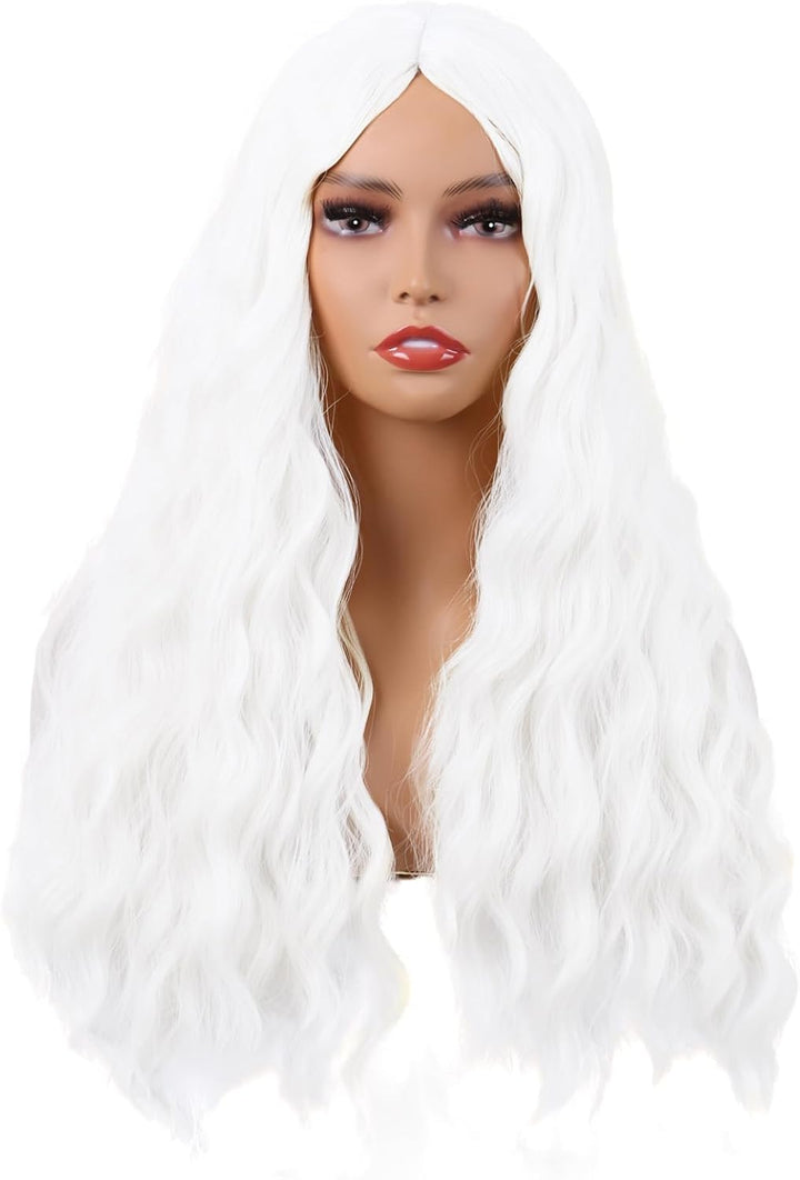 28 Inch/70 Cm Long Wavy Middle Part with No Bangs Synthetic Fiber Curly Fashion Women Party Cosplay Wig (Light Pink)