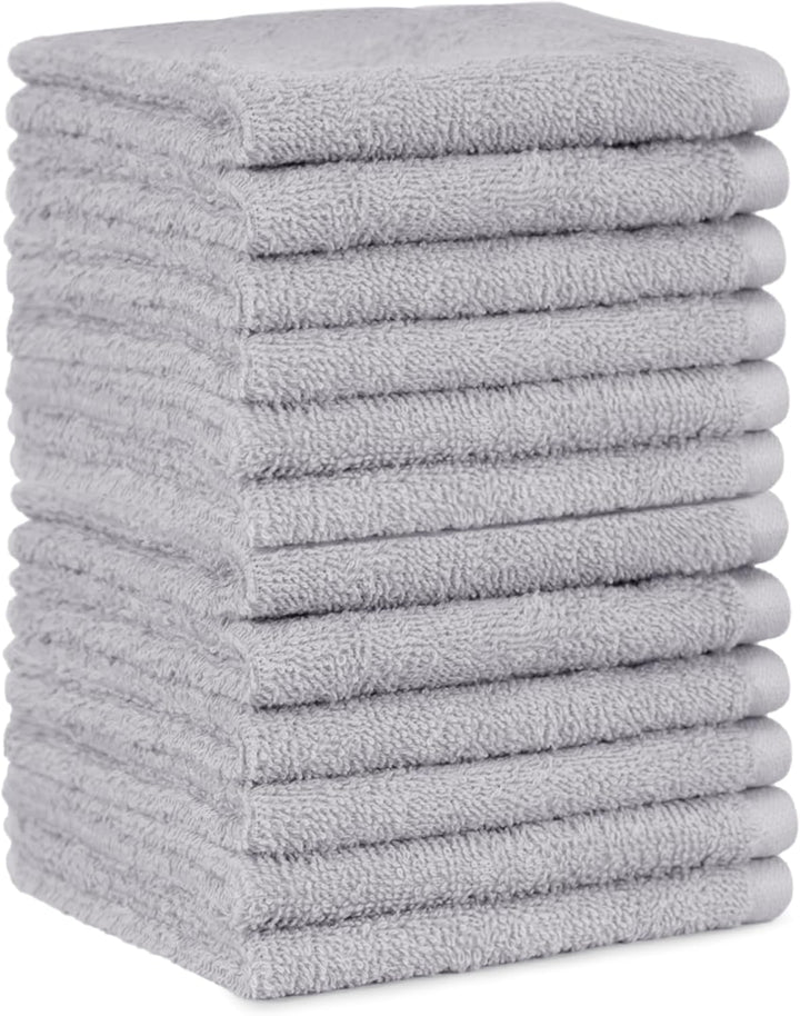 Face Towels for Bathroom, 100% Cotton Extra Absorbent Washcloth, Fast Drying - Salon Towel - 12-Pack, Grey (30 X 30 Cm)