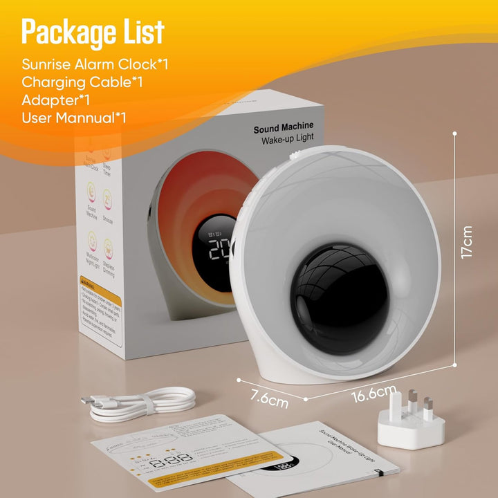 Wake up Light Sunrise Alarm Clock,White Noise Sound Machine with 30 Soothing Sounds,Timer,Sleep Aid,Snooze,Adjustable Brightness & Volume Lamp,Dual Digital Alarm Clocks for Heavy Sleepers Adults Kids