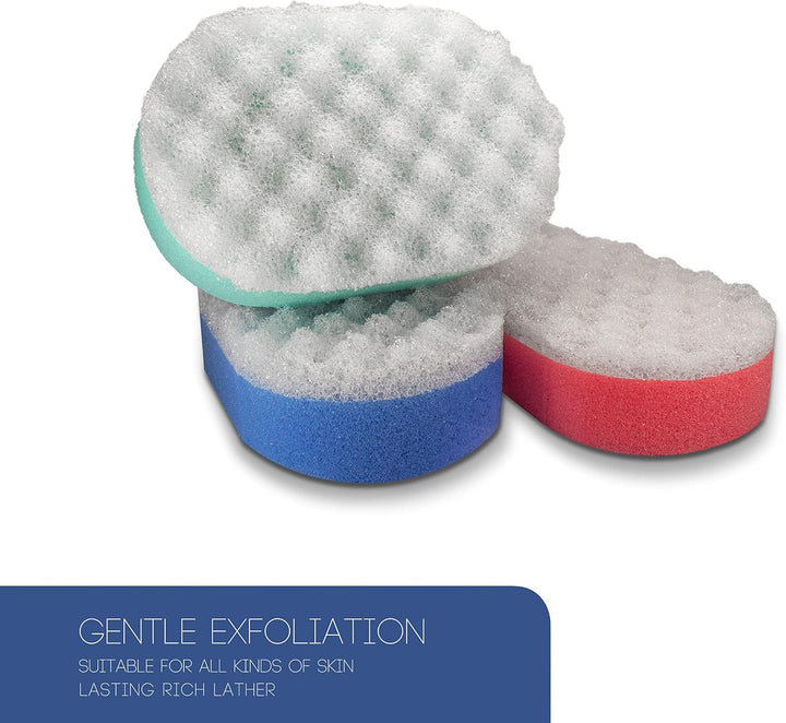 Bath Massage Sponge for Adults - Exfoliating Body Shower Scrubber - Doubled Sided Exfloating Massage Sponge- Family Pack of 3