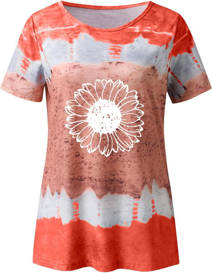 Women'S T-Shirt Summer Women'S Blouse Short Sleeve Floral Print T-Shirt Clothing Woman Basic Shirt Pullover Crew Neck Clothes T-Shirt Tops Casual Plain Tops Women'S Blouse