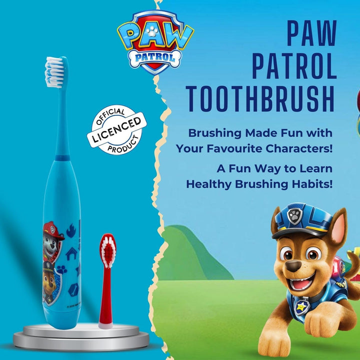 Paw Patrol Battery Powered Electric Toothbrush for Kids – Soft Zig-Zag Bristles, Easy-Grip Handle, Extra Replacement Head & Battery Included | Gentle, Effective, and Fun Oral Care for Children Ages 3+