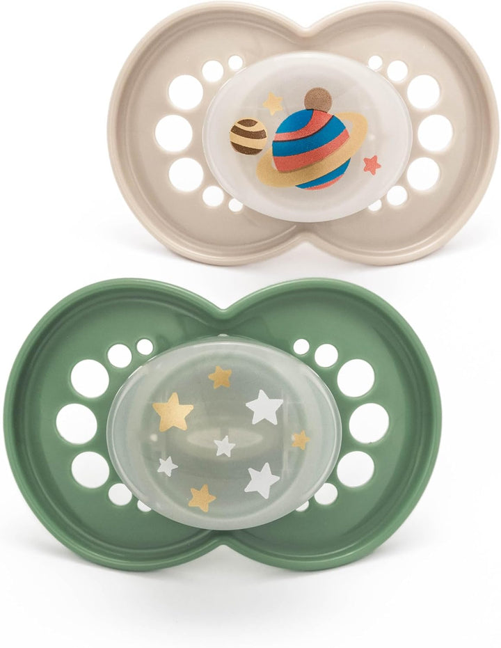 Original Soothers | 6 plus Months | 2 Pack | Comes in Dummy Steriliser Case | Sustainable Materials | Baby Accessories | Blue (Various Designs)