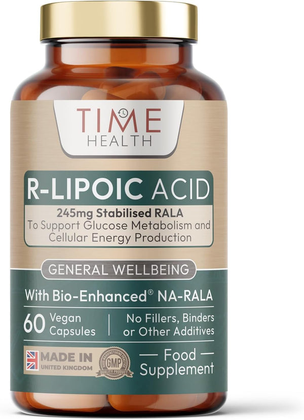 Bio-Enhanced® R-Lipoic Acid - 60 X 245Mg Capsules - Stabilised & Highly Dosed Na-Rala - Biotin - UK Made - GMP Standards - Zero Additives - Vegan - Pullulan - 60 Capsules